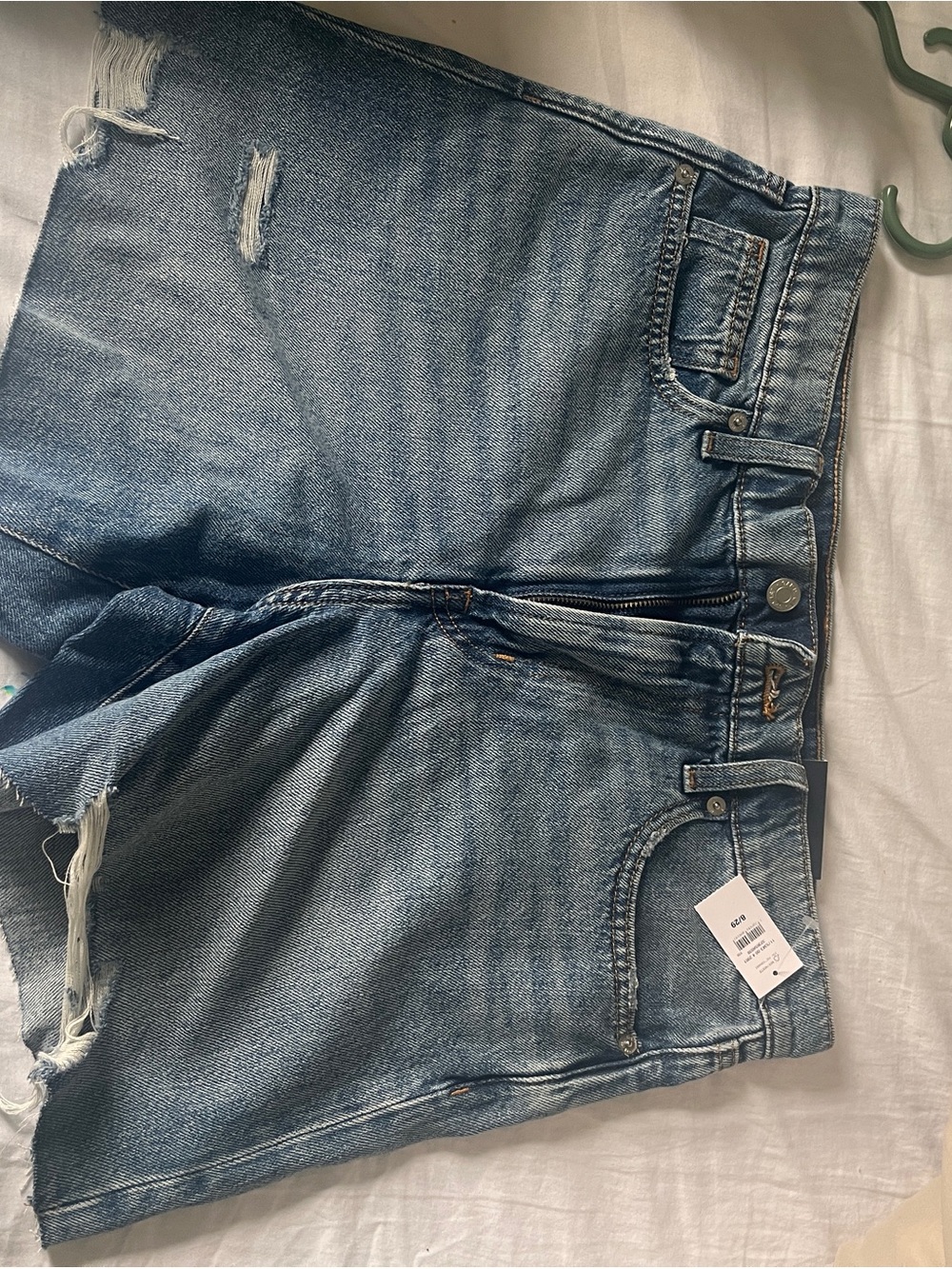 GAP Distressed High-Rise Denim Shorts - Blue Wash